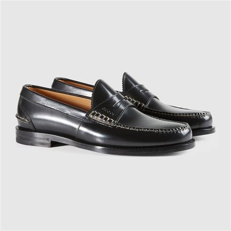 gucci black leather penny loafers|gucci penny loafers men's.